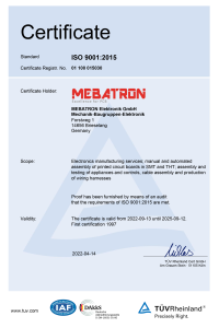 Mebatron Elektronik Gmbh | Certificate ISO 9001 2015 015030 100