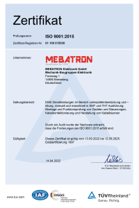 Mebatron Elektronik Gmbh | Zertifikat ISO 9001 2015 015030 100